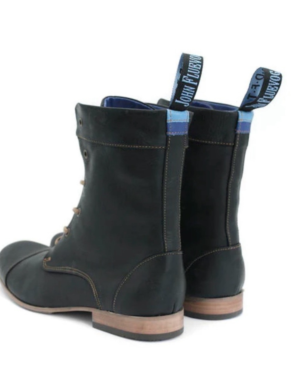 JOHN FLUEVOG Radio BBC Blue and Black Leather lace-up BOOTS - Picture 2 of 10